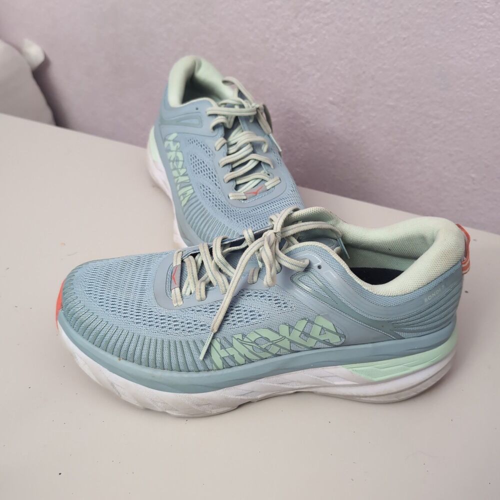 Hoka One One Bondi 7 Shoe Womens Size 9D Blue Athletic Running Shoes